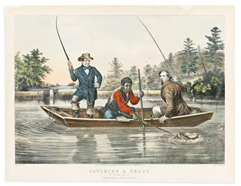 CURRIER & IVES; after A.F. TAIT. Catching a Trout. "We Hab You Now, Sar".                                                                        